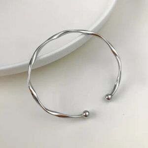 Silver Minimalist Curve Wave Cuff Bracelet